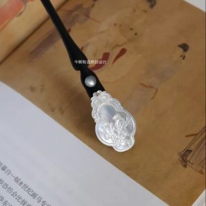 Ebony flower and bird pattern chinese wooden hair pin, perfect for everyday wear, or paired with Hanfu and cheongsam
