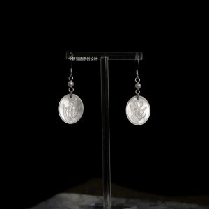 Circle Dangle Earrings with Mother of Pearl - Ancient Chinese inspired circular ear jewelry featuring pearl accents